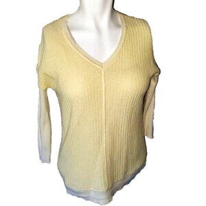Belford Pima Cotton Sweater Textured Knit V-Neck Sweater Butter Yellow Sz S
